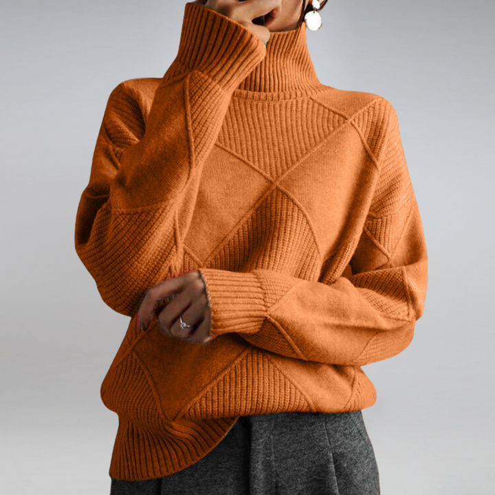 Damen Rollkragenpullover mit geometrischem Strickbild