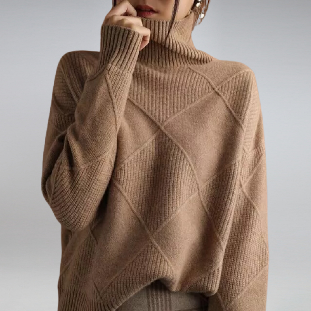 Damen Rollkragenpullover mit geometrischem Strickbild