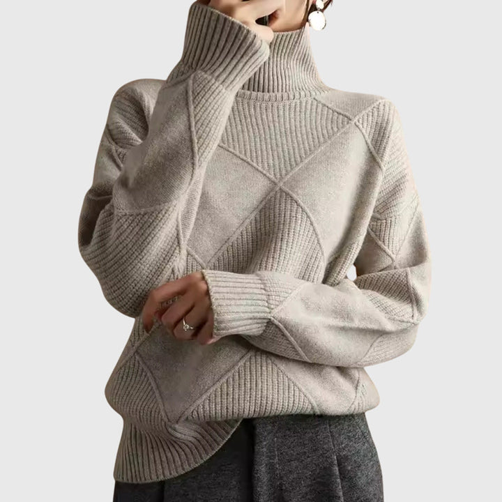 Damen Rollkragenpullover mit Rollkragen und geometrisches Muster - Violett