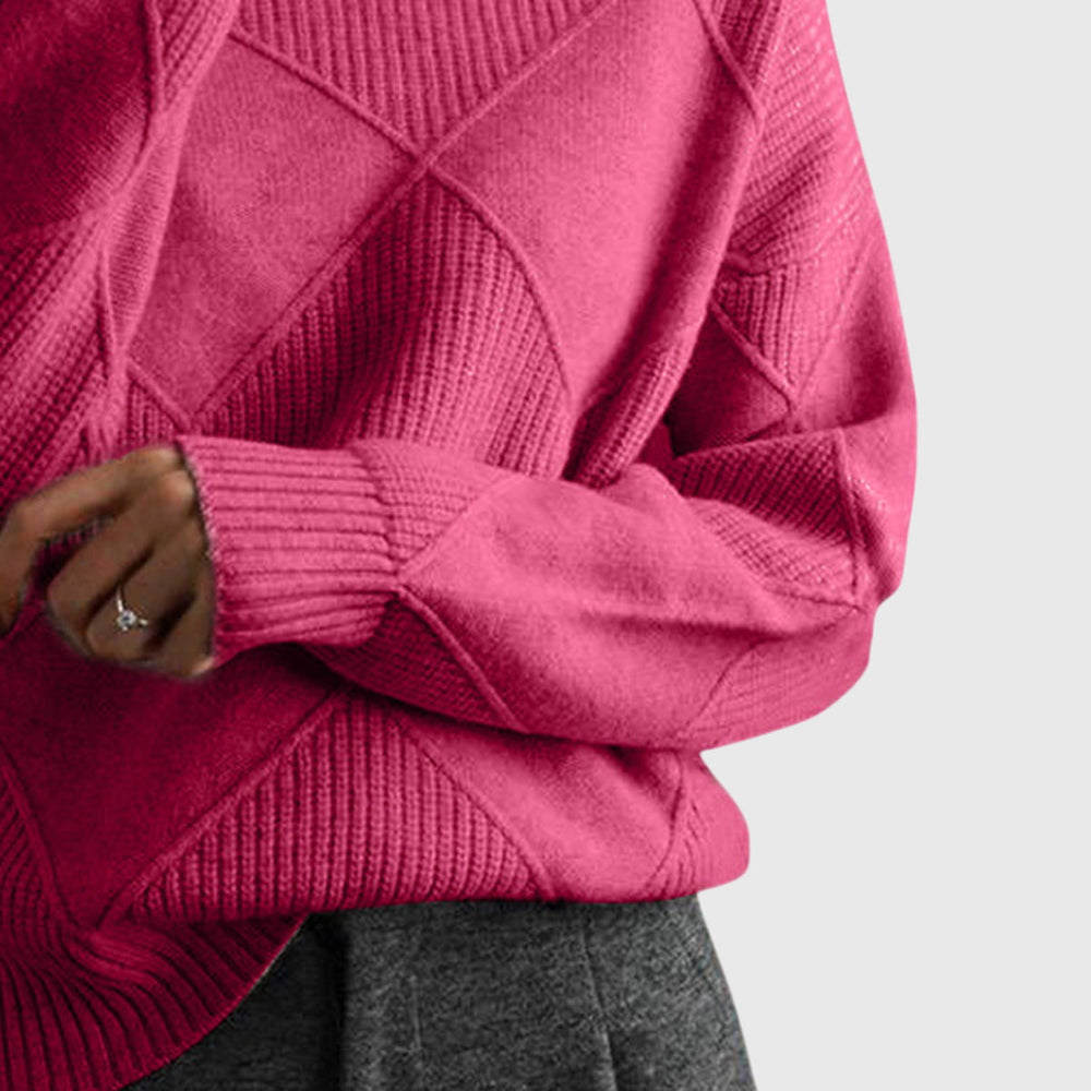 Damen Rollkragenpullover mit Rollkragen und geometrisches Muster - Rosa