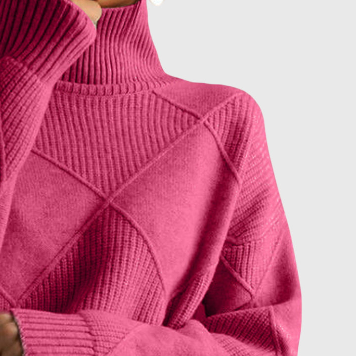 Damen Rollkragenpullover mit Rollkragen und geometrisches Muster - Rosa
