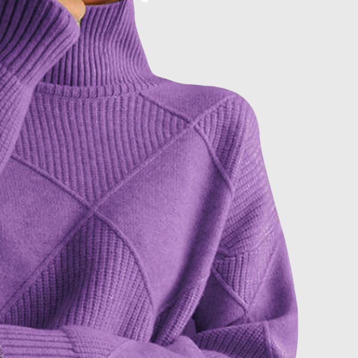 Damen Rollkragenpullover mit Rollkragen und geometrisches Muster - Rosa
