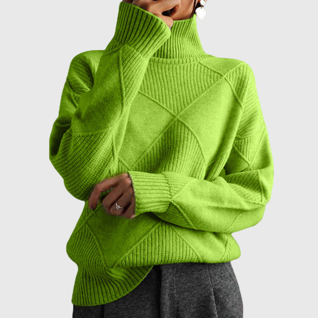 Damen Rollkragenpullover mit Rollkragen und geometrisches Muster - Violett