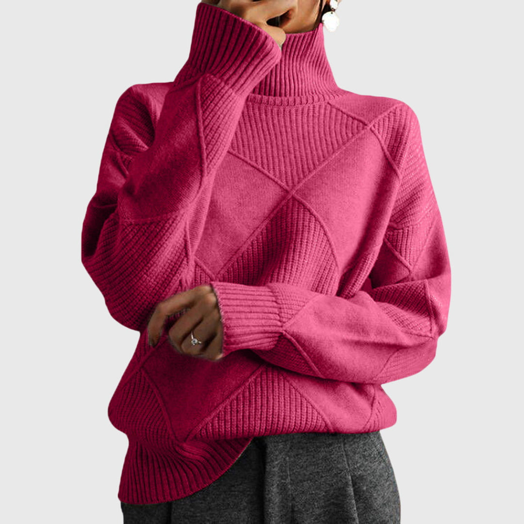 Damen Rollkragenpullover mit Rollkragen und geometrisches Muster - Rosa