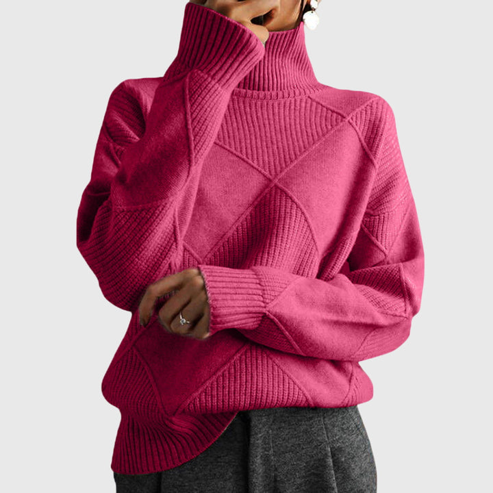 Damen Rollkragenpullover mit Rollkragen und geometrisches Muster - Rosa