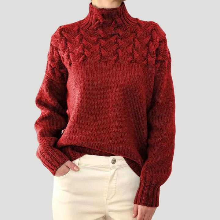Damen Rollkragenpullover mit Zopfmuster und Rollkragen - Gelb
