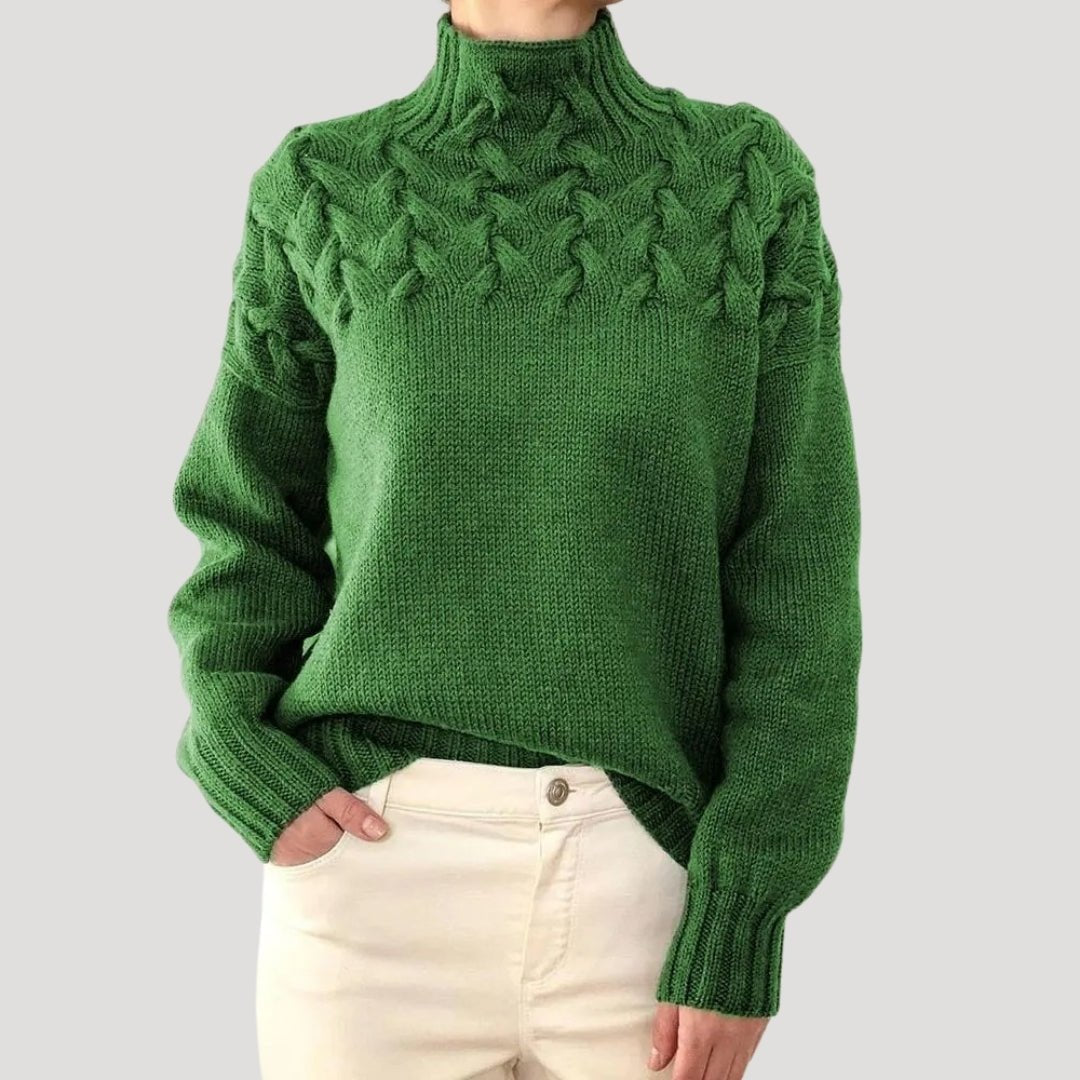 Damen Rollkragenpullover mit Zopfmuster und Rollkragen - Braun