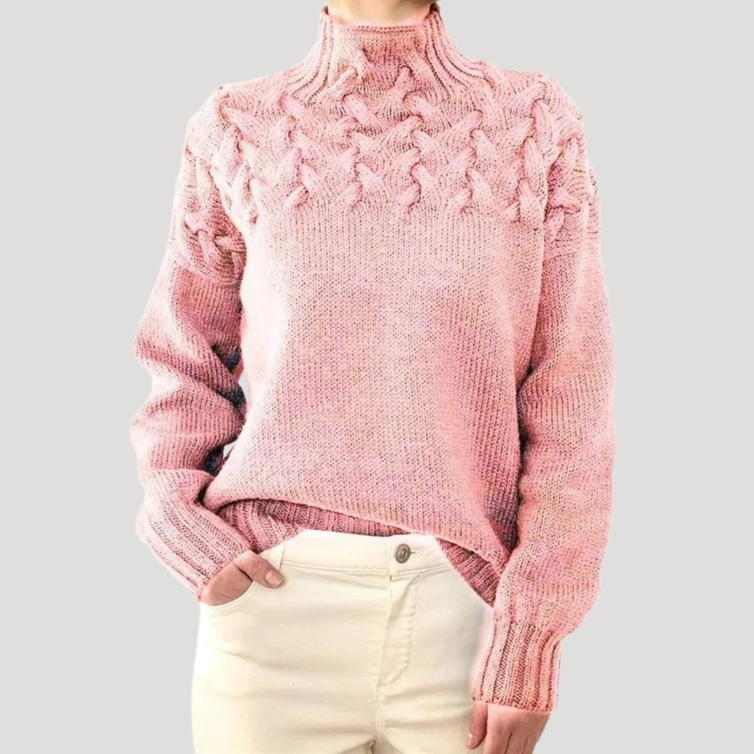 Damen Rollkragenpullover mit Zopfmuster und Rollkragen - Dunkelgrün