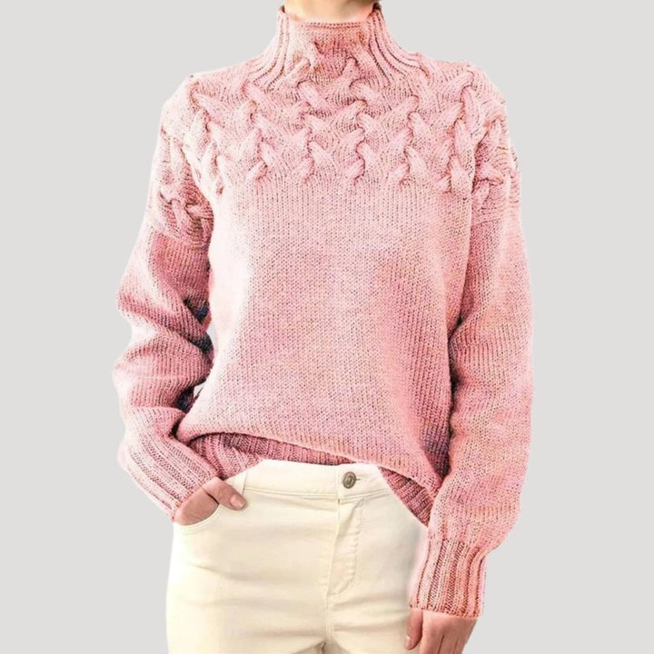 Damen Rollkragenpullover mit Zopfmuster und Rollkragen - Dunkelgrün