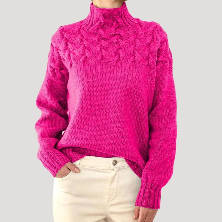 Damen Rollkragenpullover mit Zopfmuster und Rollkragen - Grün
