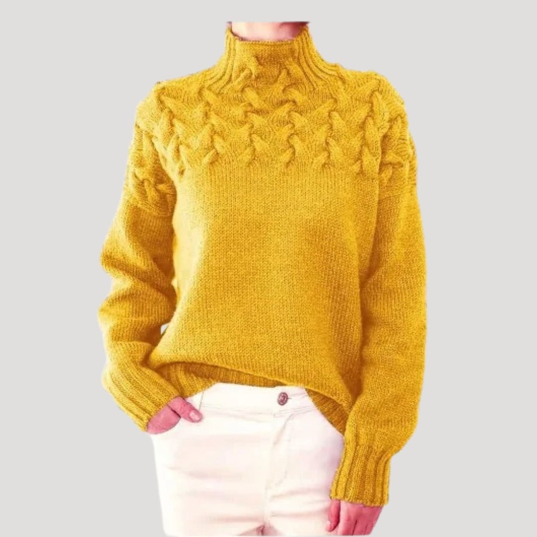 Damen Rollkragenpullover mit Zopfmuster und Rollkragen - Grau