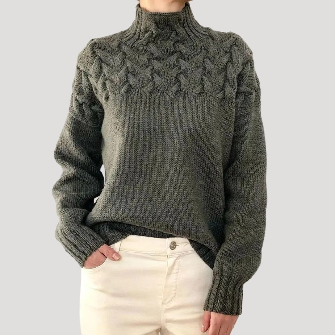 Damen Rollkragenpullover mit Zopfmuster und Rollkragen - Hellrosa