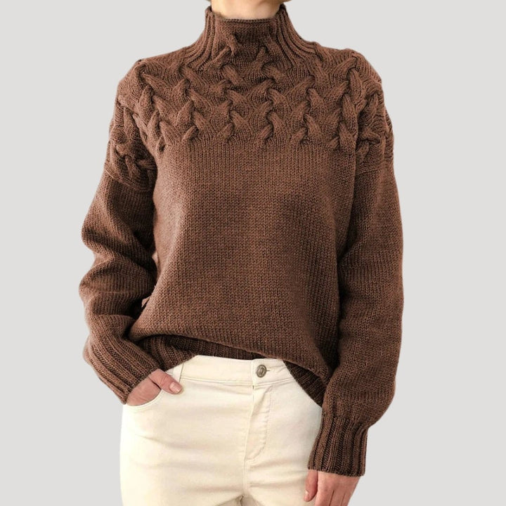 Damen Rollkragenpullover mit Zopfmuster und Rollkragen - Rosa