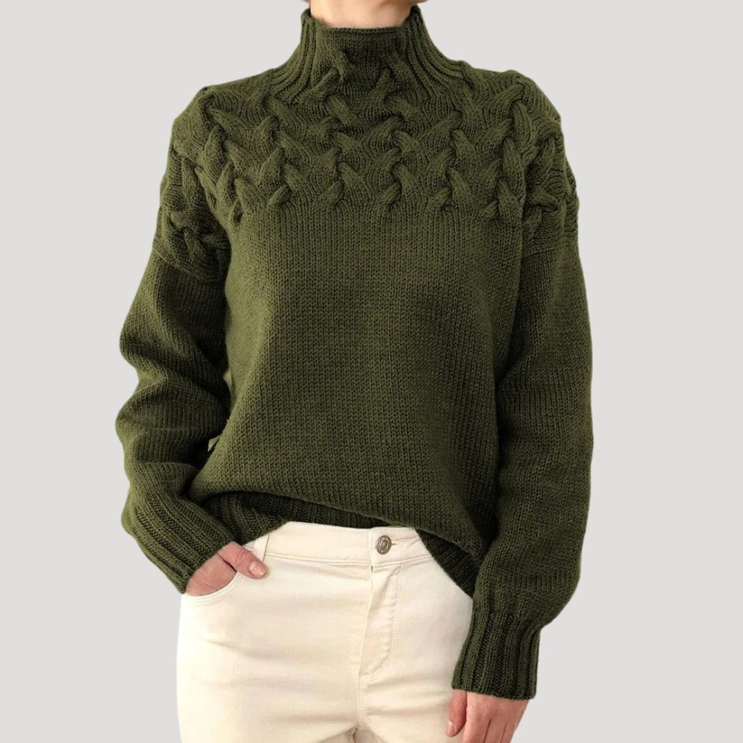 Damen Rollkragenpullover mit Zopfmuster und Rollkragen - Rot