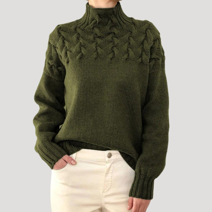 Damen Rollkragenpullover mit Zopfmuster und Rollkragen - Rot