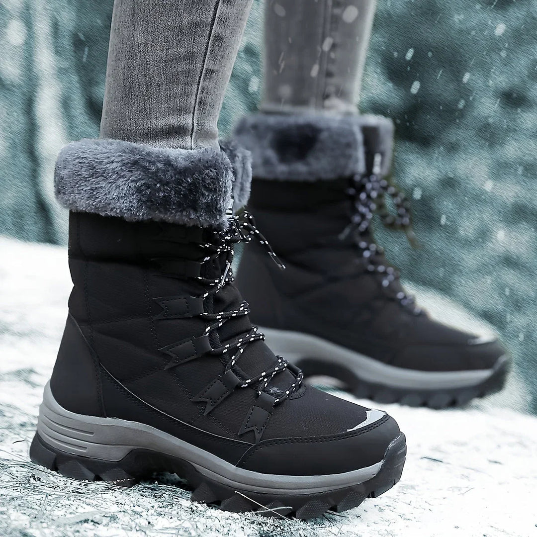 Damen Schneestiefel mit Schnürung und Plüschumschlag