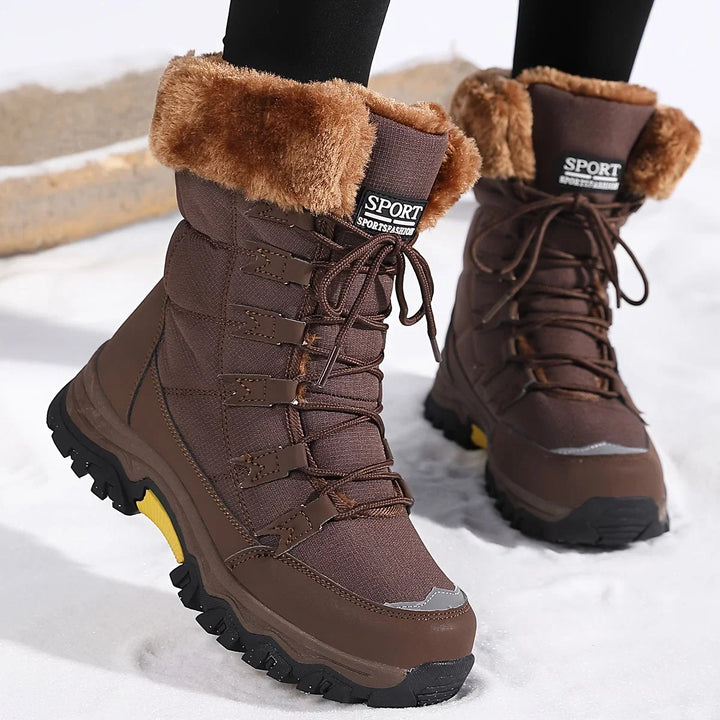 Damen Schneestiefel mit Schnürung und Plüschumschlag
