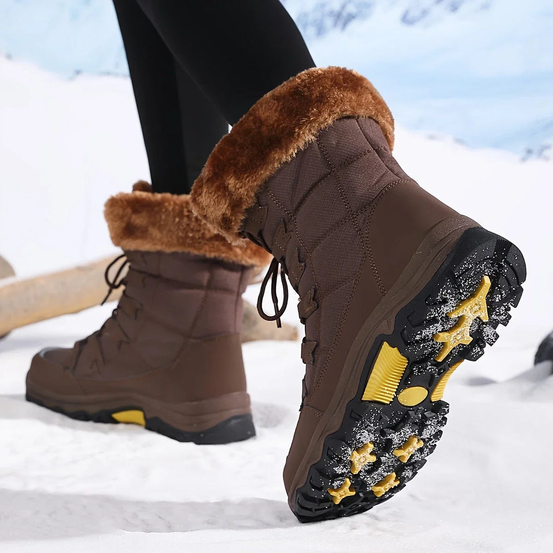 Damen Schneestiefel mit Schnürung und Plüschumschlag