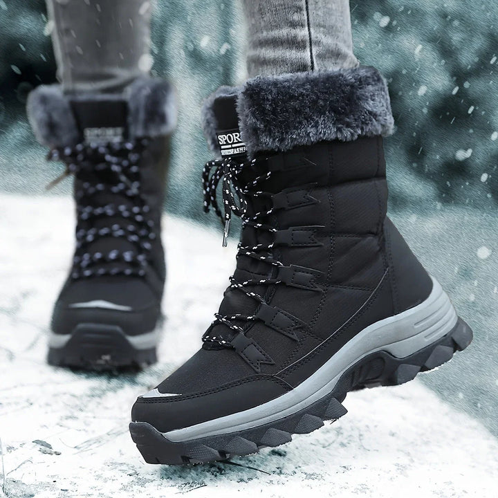Damen Schneestiefel mit Schnürung und Plüschumschlag