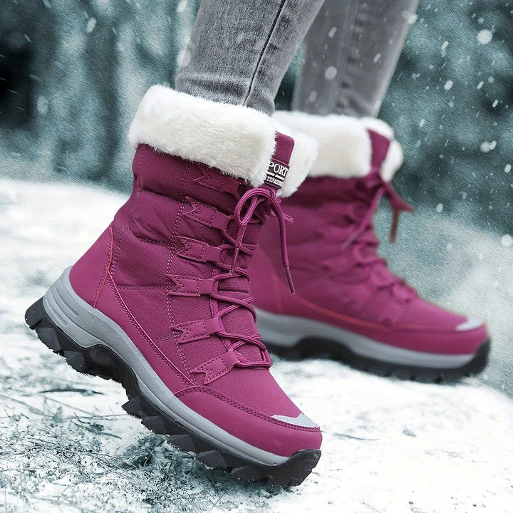 Damen Schneestiefel mit Schnürung und Plüschumschlag