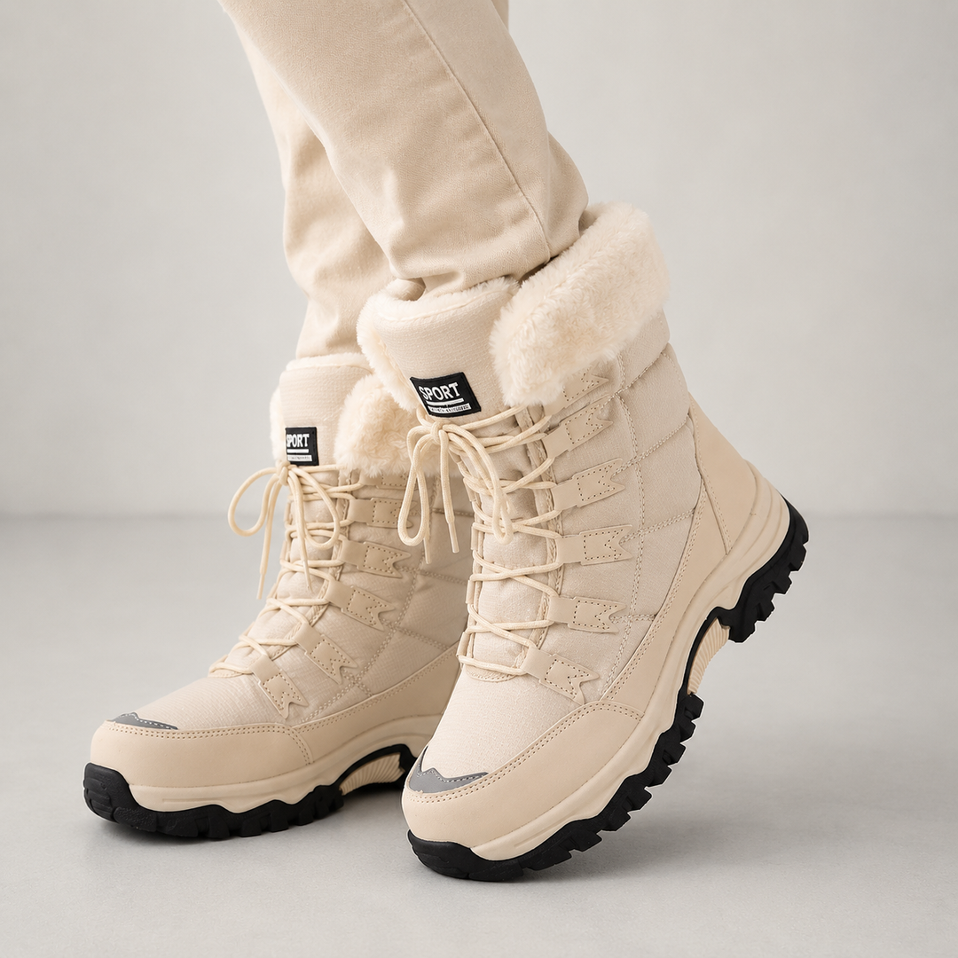 Damen Schneestiefel mit Schnürung und Plüschumschlag