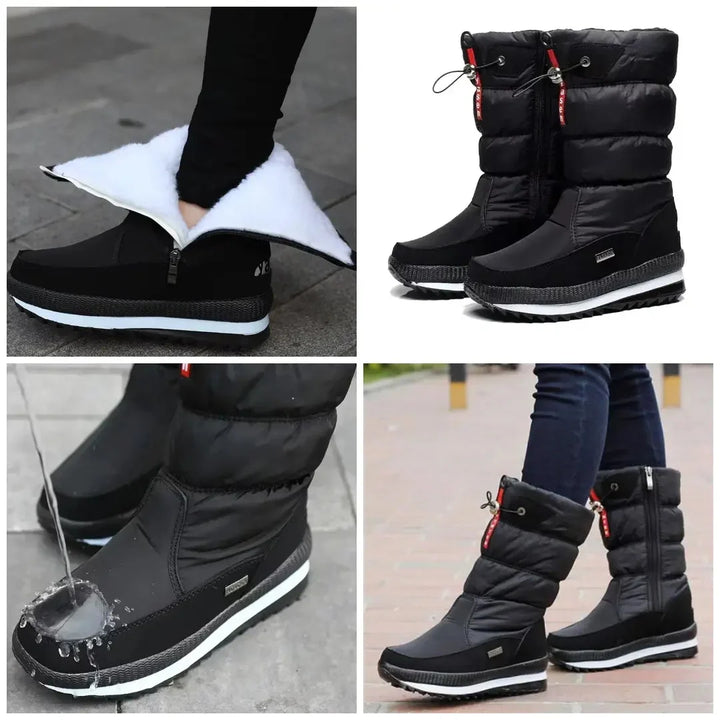 Damen Schneestiefel mit Steppschaft und Kordelzug