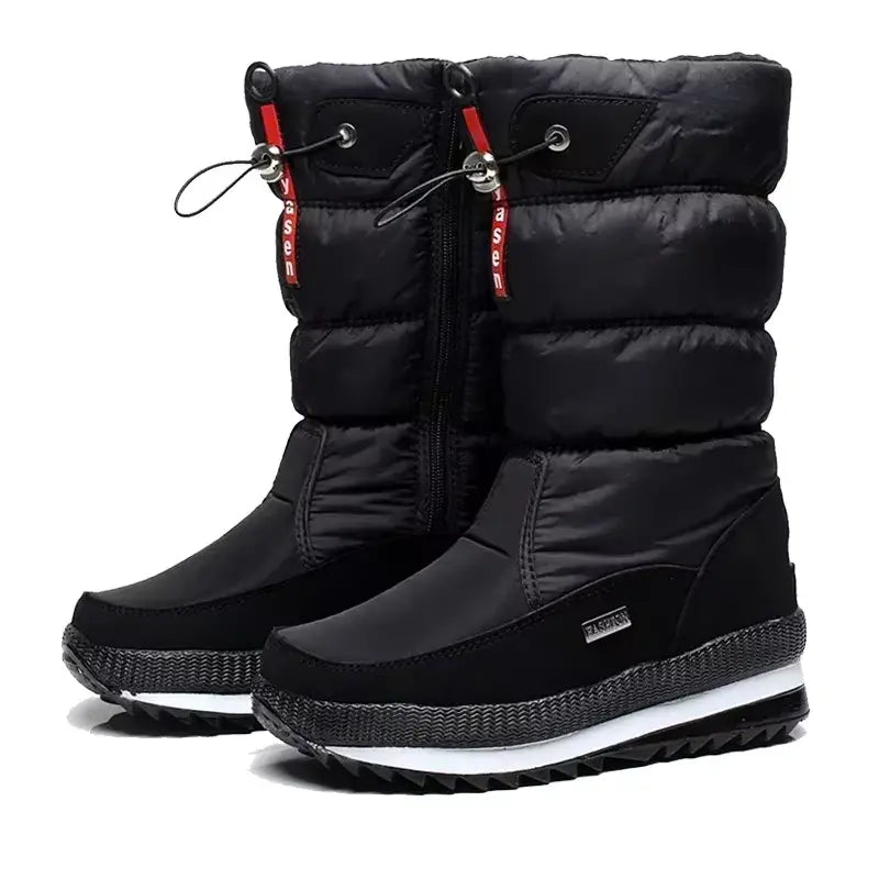 Damen Schneestiefel mit Steppschaft und Kordelzug