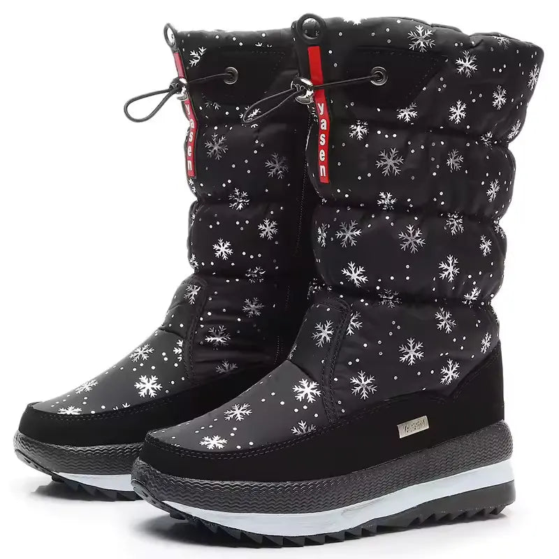 Damen Schneestiefel mit Steppschaft und Kordelzug