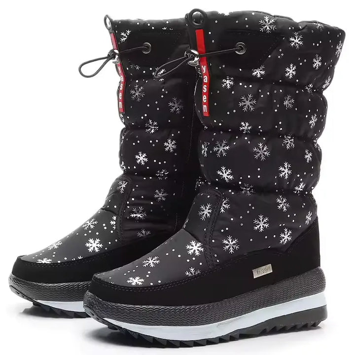 Damen Schneestiefel mit Steppschaft und Kordelzug