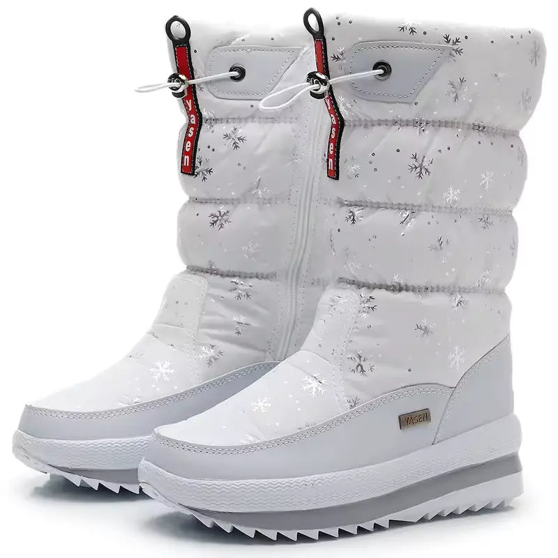 Damen Schneestiefel mit Steppschaft und Kordelzug