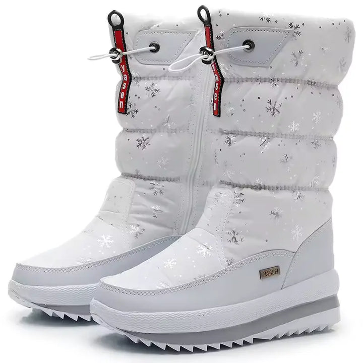 Damen Schneestiefel mit Steppschaft und Kordelzug