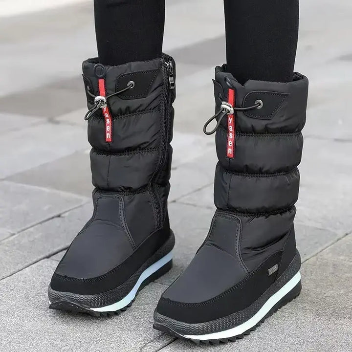 Damen Schneestiefel mit Steppschaft und Kordelzug