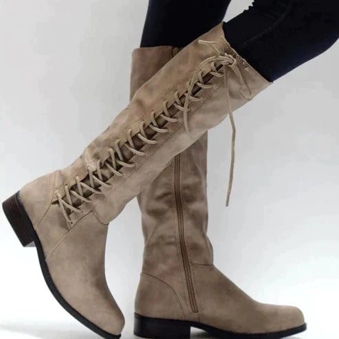 Damen Schnürstiefel mit kniehoher Form und rutschfester Sohle - Schwarz
