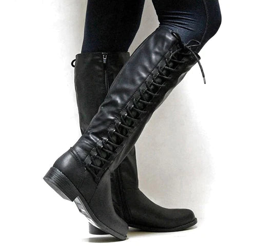 Damen Schnürstiefel mit kniehoher Form und rutschfester Sohle