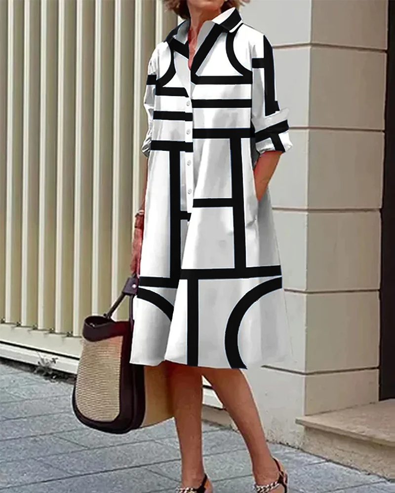 Cléophée - Robe Avec Poches Et Imprimé Géométrique Moderne Et Tendance