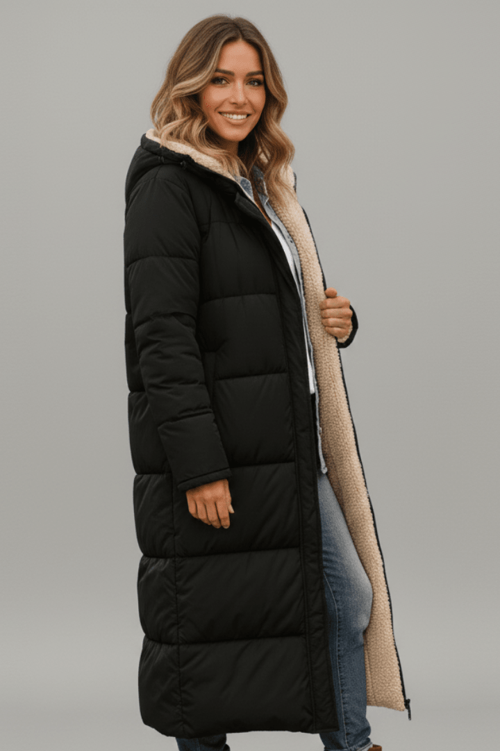 Damen Steppmantel mit Kapuze und flauschigem Futter