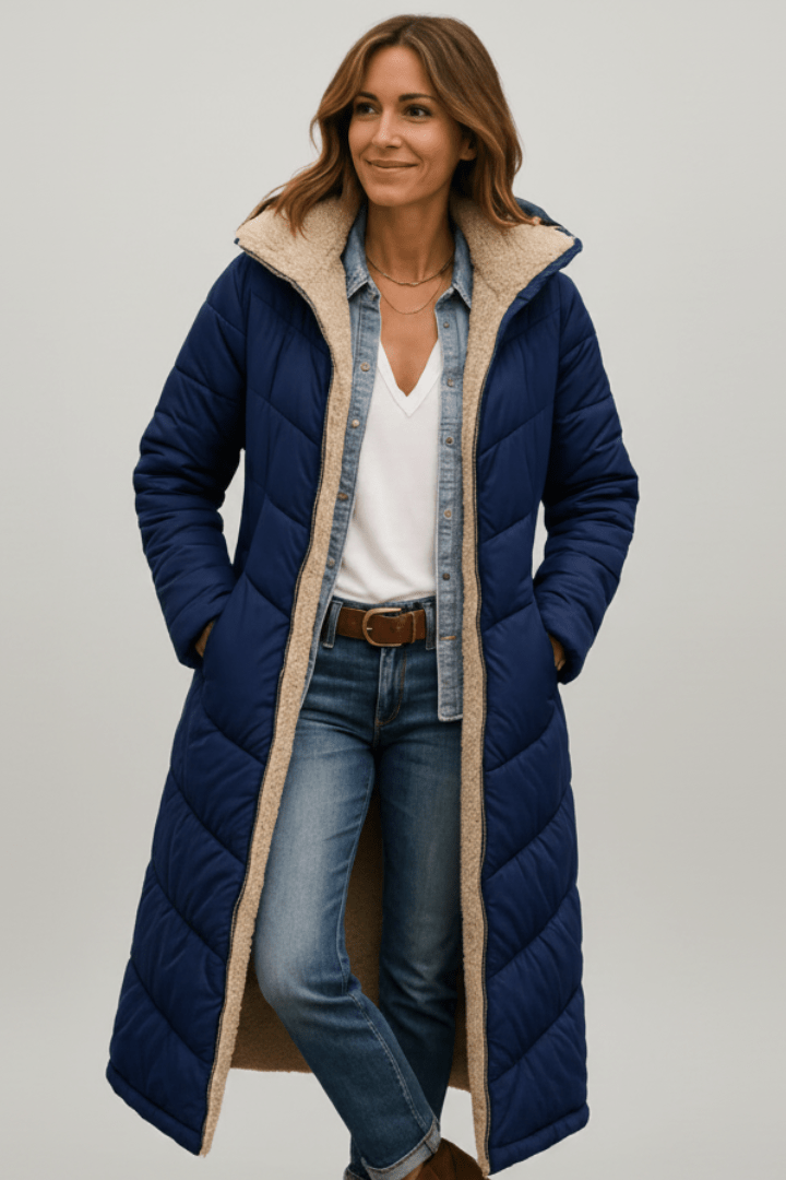 Damen Steppmantel mit Kapuze und flauschigem Futter
