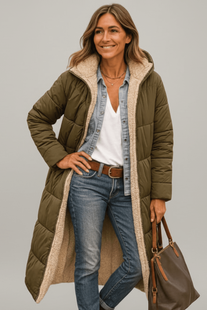 Damen Steppmantel mit Kapuze und flauschigem Futter