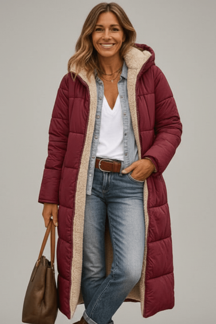 Damen Steppmantel mit Kapuze und flauschigem Futter