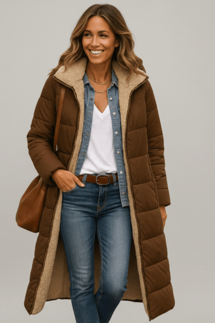 Damen Steppmantel mit Kapuze und flauschigem Futter