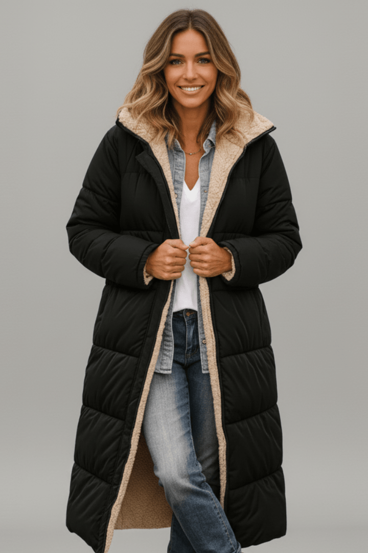 Damen Steppmantel mit Kapuze und flauschigem Futter
