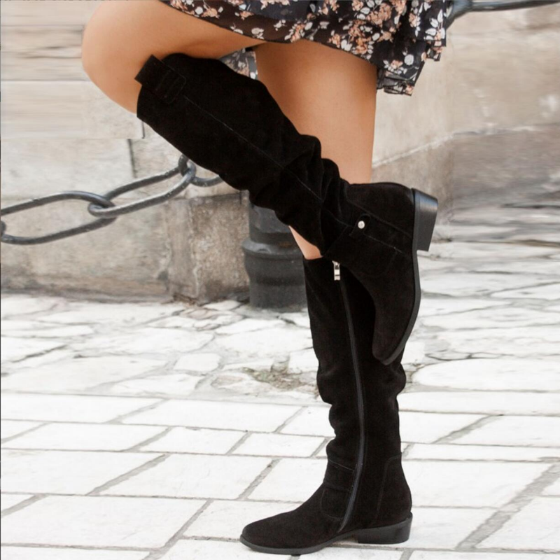 Damen Stiefel mit kniehoher Form und rutschfester Sohle - Dunkelgrün