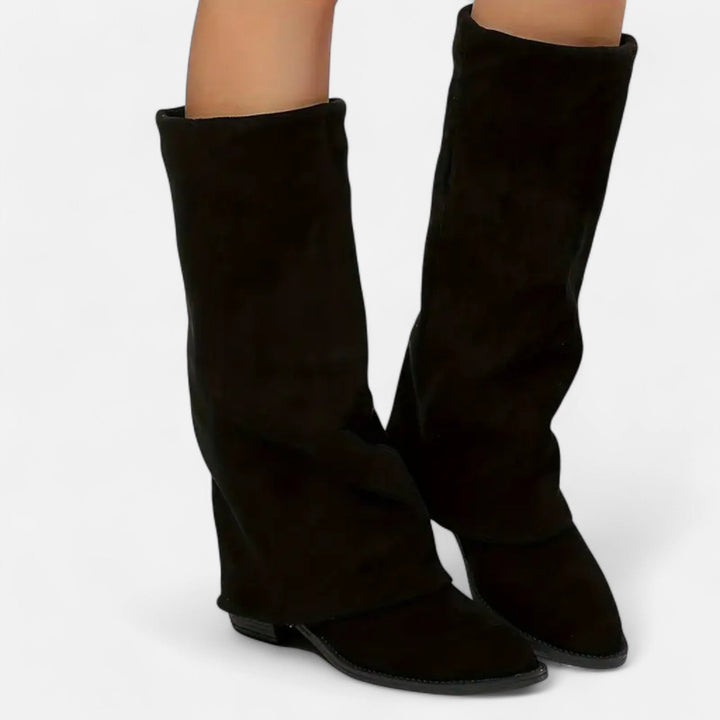 Damen Stiefel mit langem Umschlagschaft