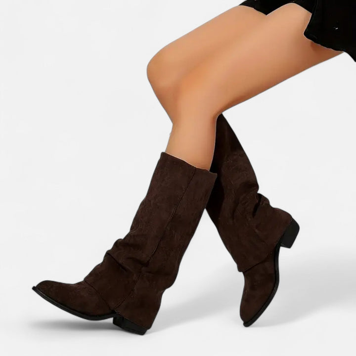 Damen Stiefel mit langem Umschlagschaft