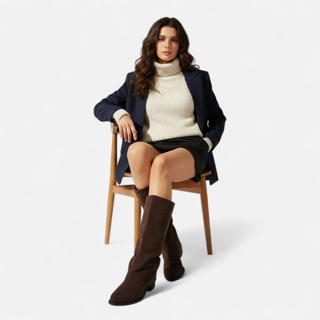 Damen Stiefel mit langem Umschlagschaft