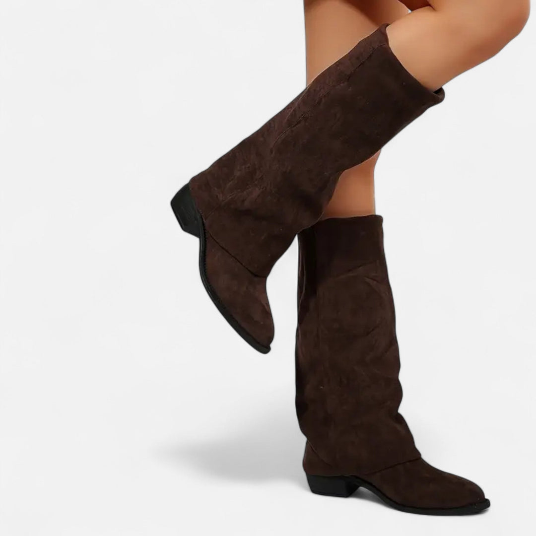 Damen Stiefel mit langem Umschlagschaft