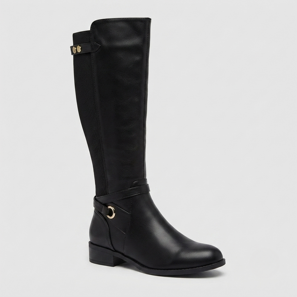 Damen Stiefel mit Rippeneinsatz und goldfarbenem Ring