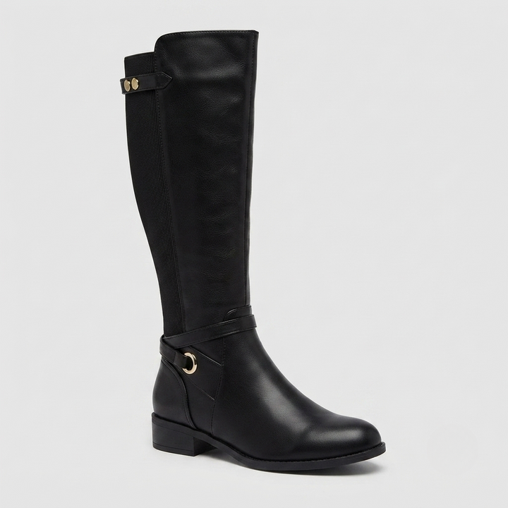 Damen Stiefel mit Rippeneinsatz und goldfarbenem Ring