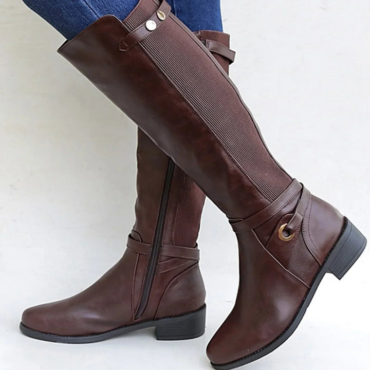 Damen Stiefel mit Rippeneinsatz und goldfarbenem Ring