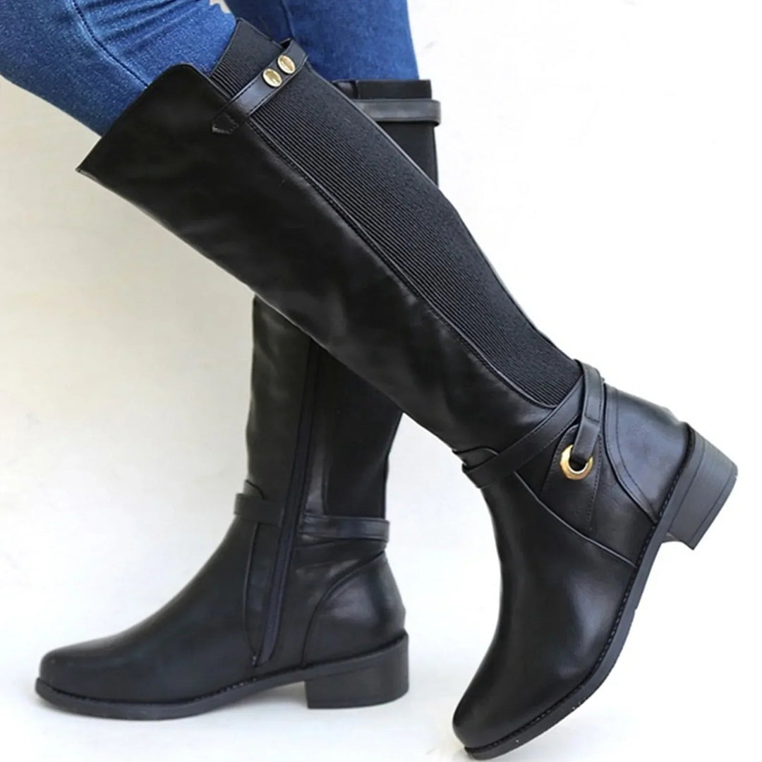 Damen Stiefel mit Rippeneinsatz und goldfarbenem Ring